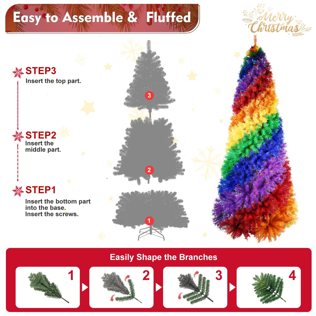 6ft Rainbow Spiral Christmas Tree with 1248 PVC Branch Tips - Multi-Color