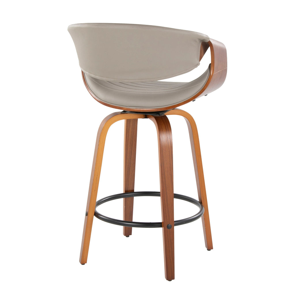 Mid Century Modern Counter Stools with Swivel and Tufted Upholstery - Beige or Pearl Silver