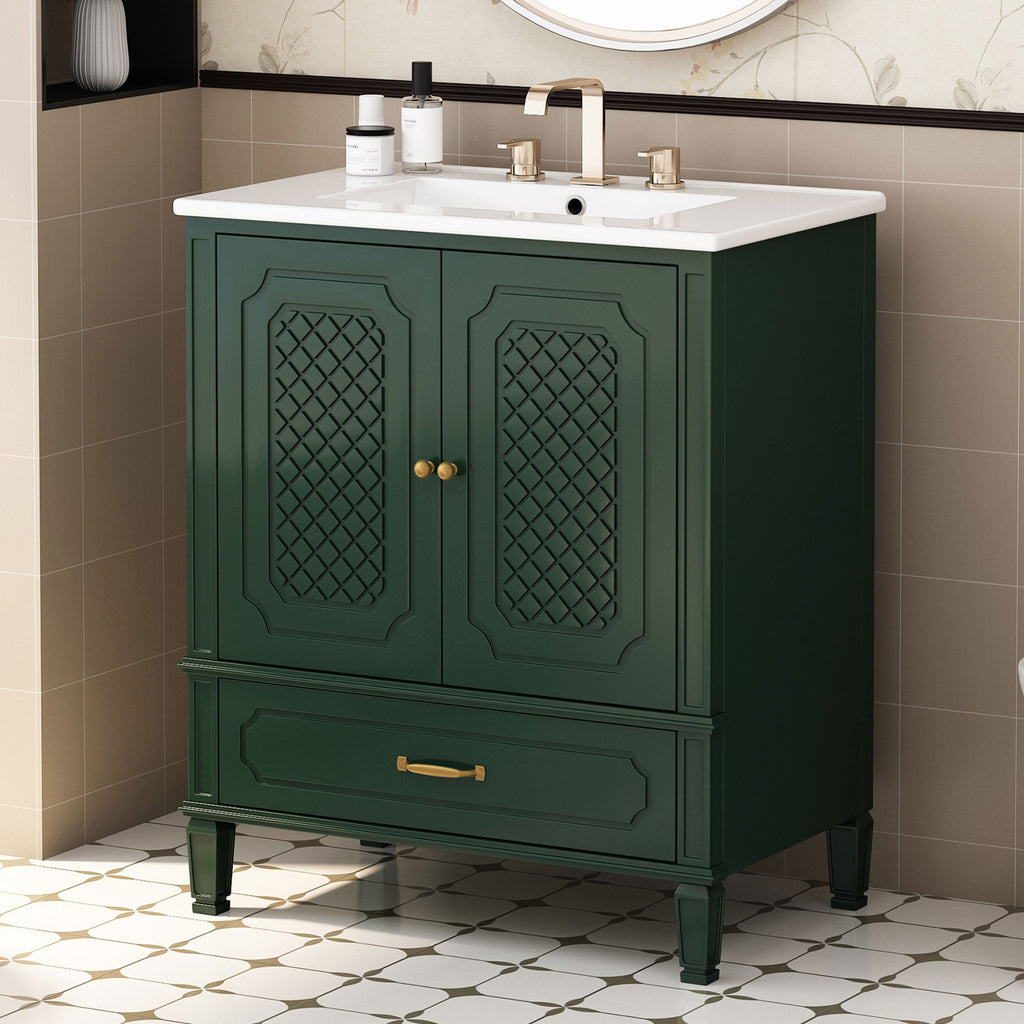 30" Bathroom Vanity with Sink - Freestanding Design - Green or Blue
