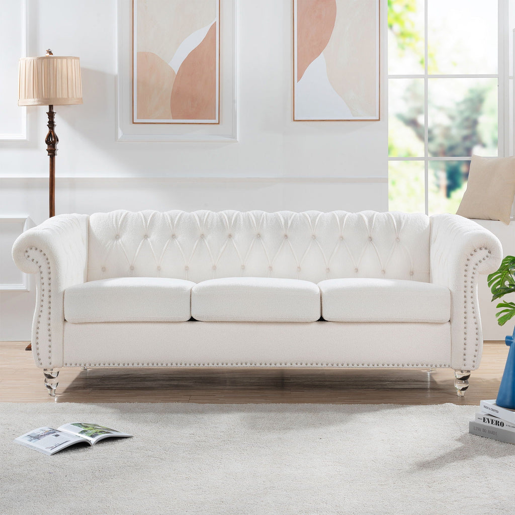 Rolled Arm Chesterfield 3 Seater Sofa with Fire-Resistant Upholstery - Multiple Colors