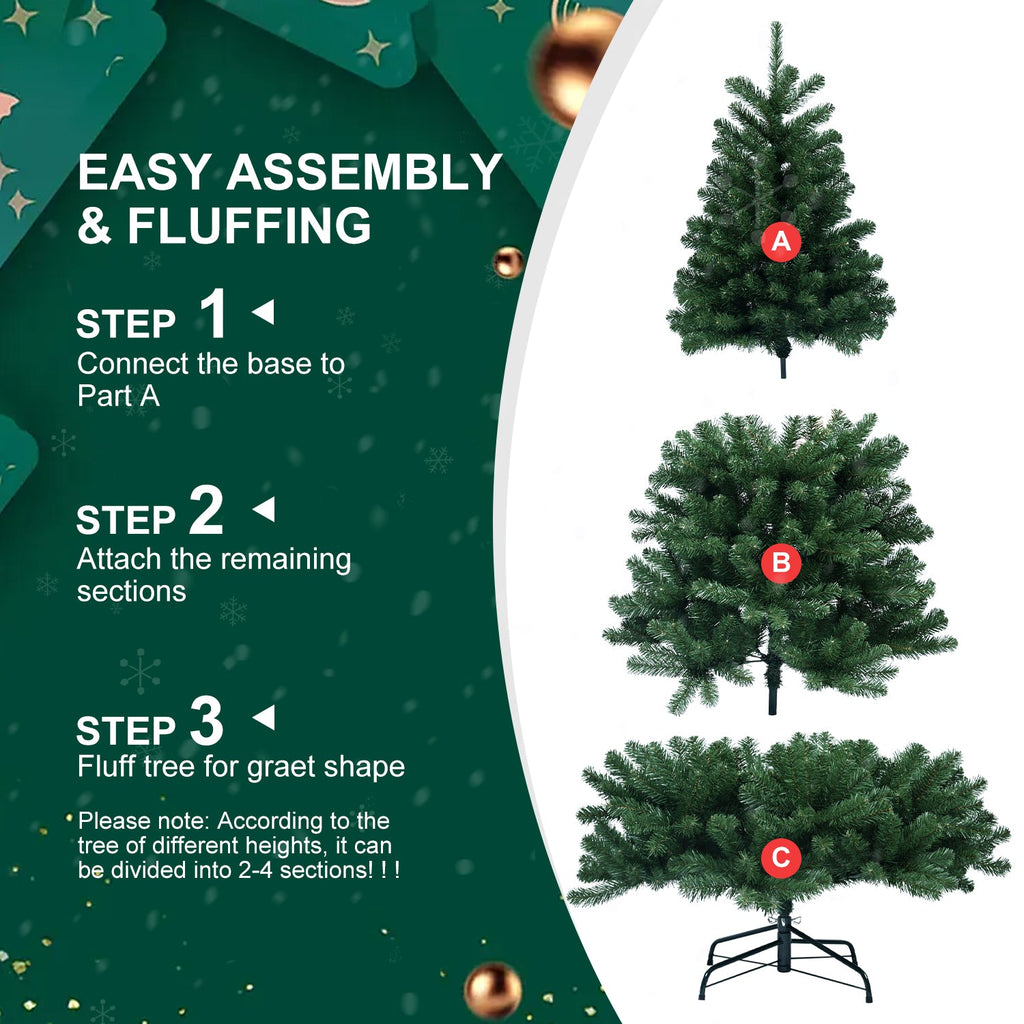 6ft Artificial Christmas Tree with Memory Wire - Hinged Easy Setup - Green