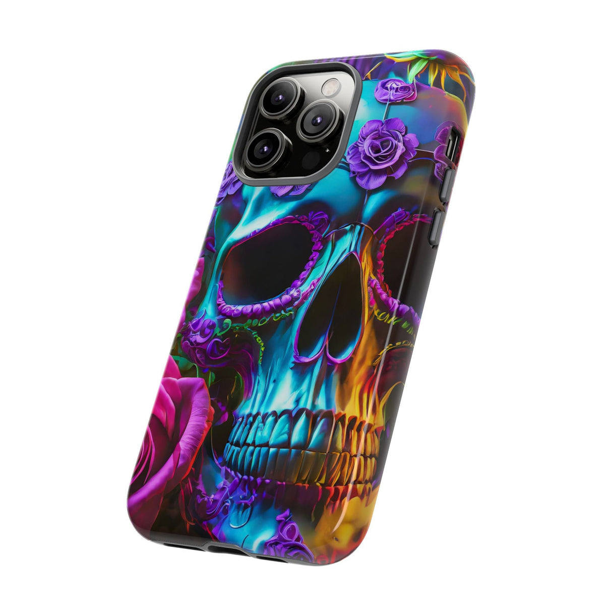 Neon Skull and Roses Vibrant Tough Phone Case