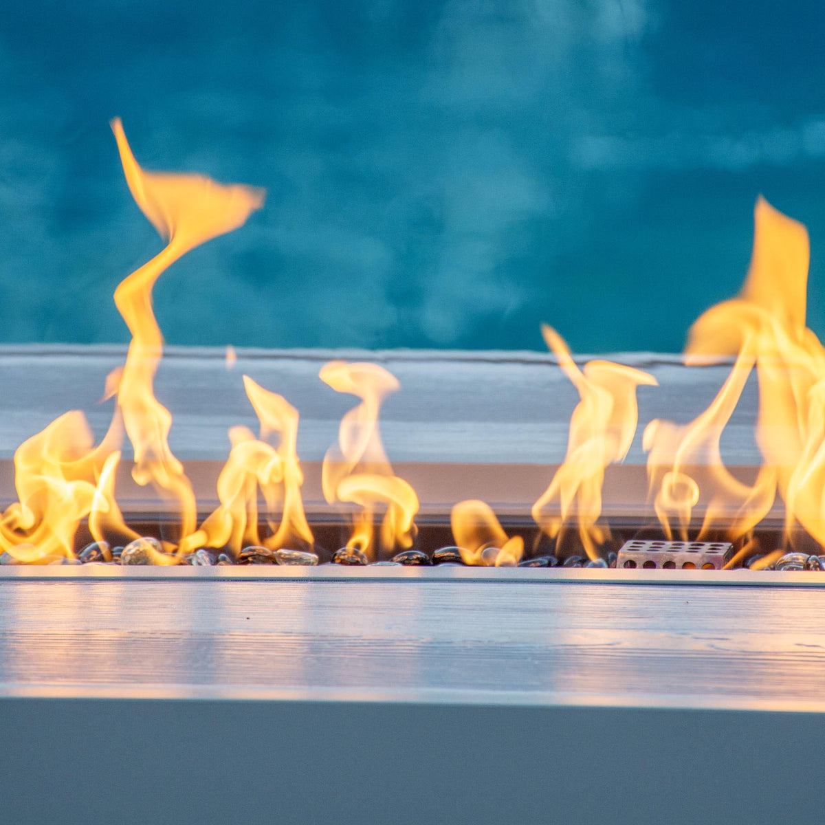 Aluminum Fire Table, Rectangular with Wood-Grain Look - Aluminum