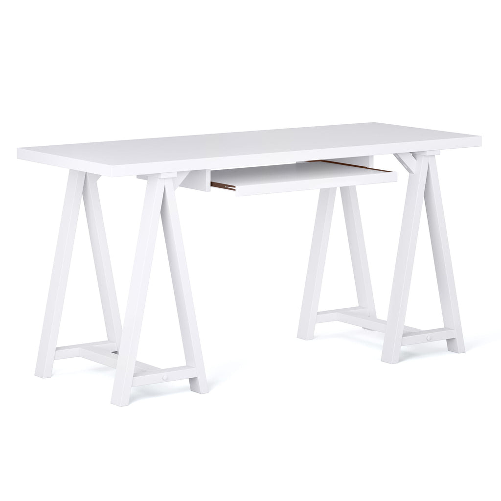 Handcrafted Sawhorse Writing Desk with Solid Wood Construction - Dark Brown or White