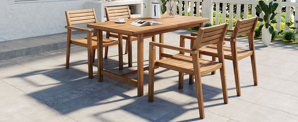 Natural Acacia Wood 5-Piece Outdoor Dining Set with Rectangular Table - Natural