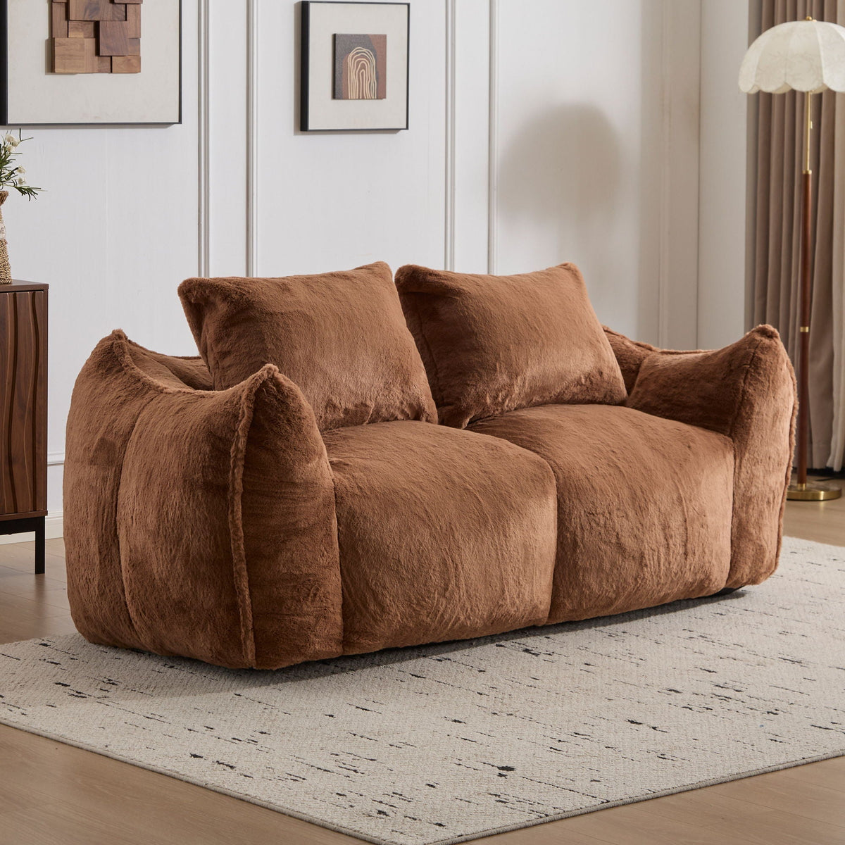 Ultra Soft Faux Fur Bean Bag Loveseat with Shredded Sponge Filling - Multiple Colors