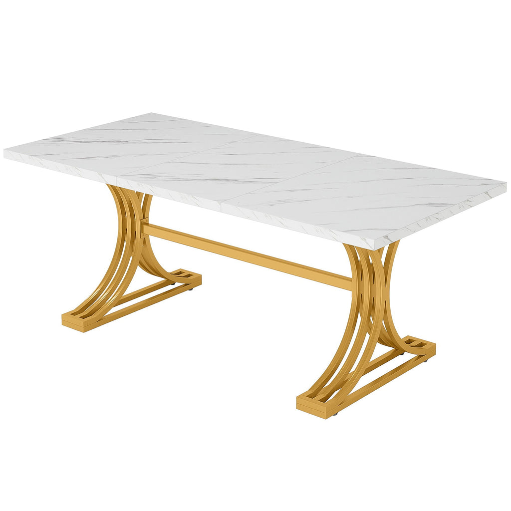 White and Gold Executive Desk with X-Legs - Stain-Resistant Surface