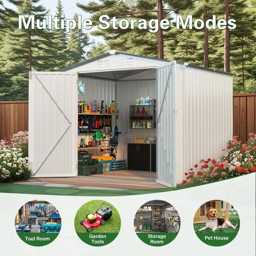 Garden Tool Shed Metal Storage Shed With Peaked Roof Waterproof Lockable Door