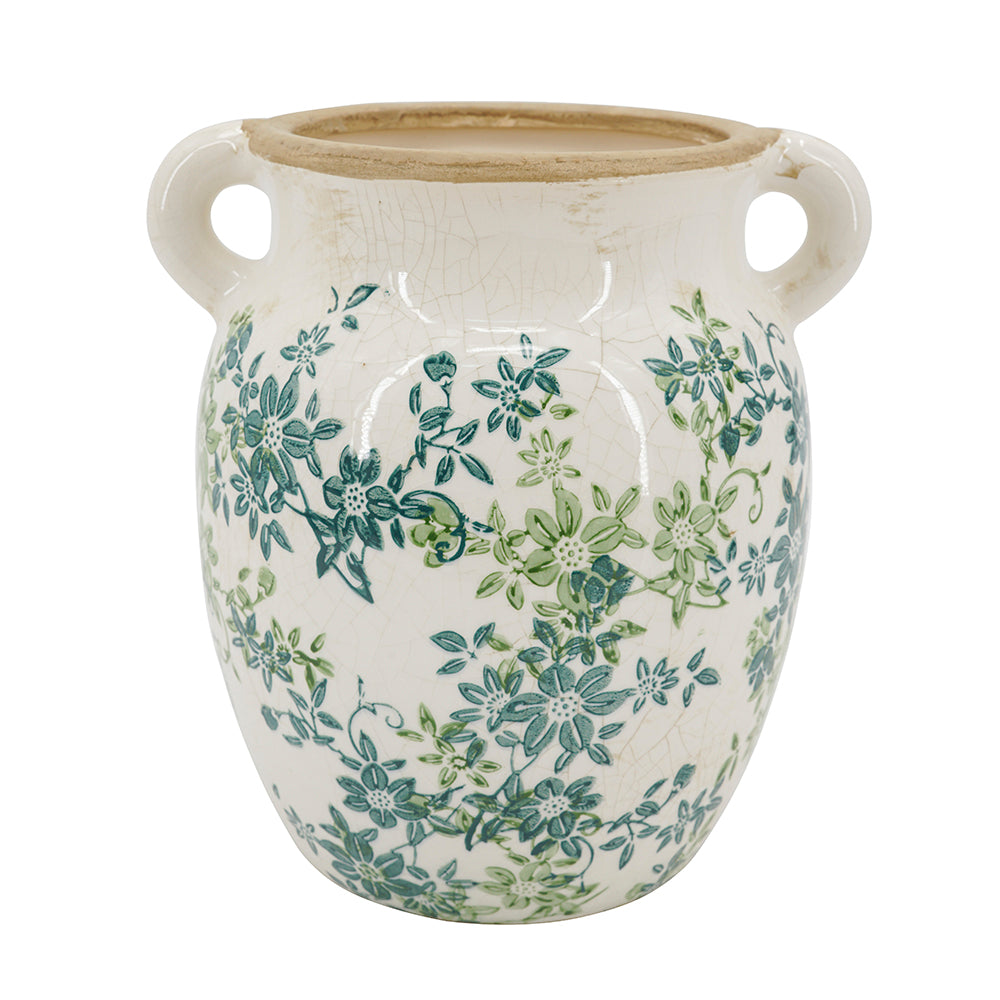 Floral Twin-Handle Vase with Wildflower Design - Ivory