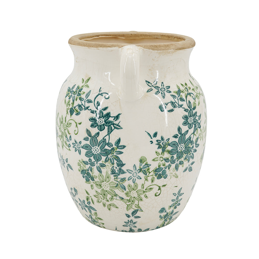 Floral Twin-Handle Vase with Wildflower Design - Ivory