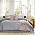Printed Cotton Sateen Comforter Set - Grey/Peach King