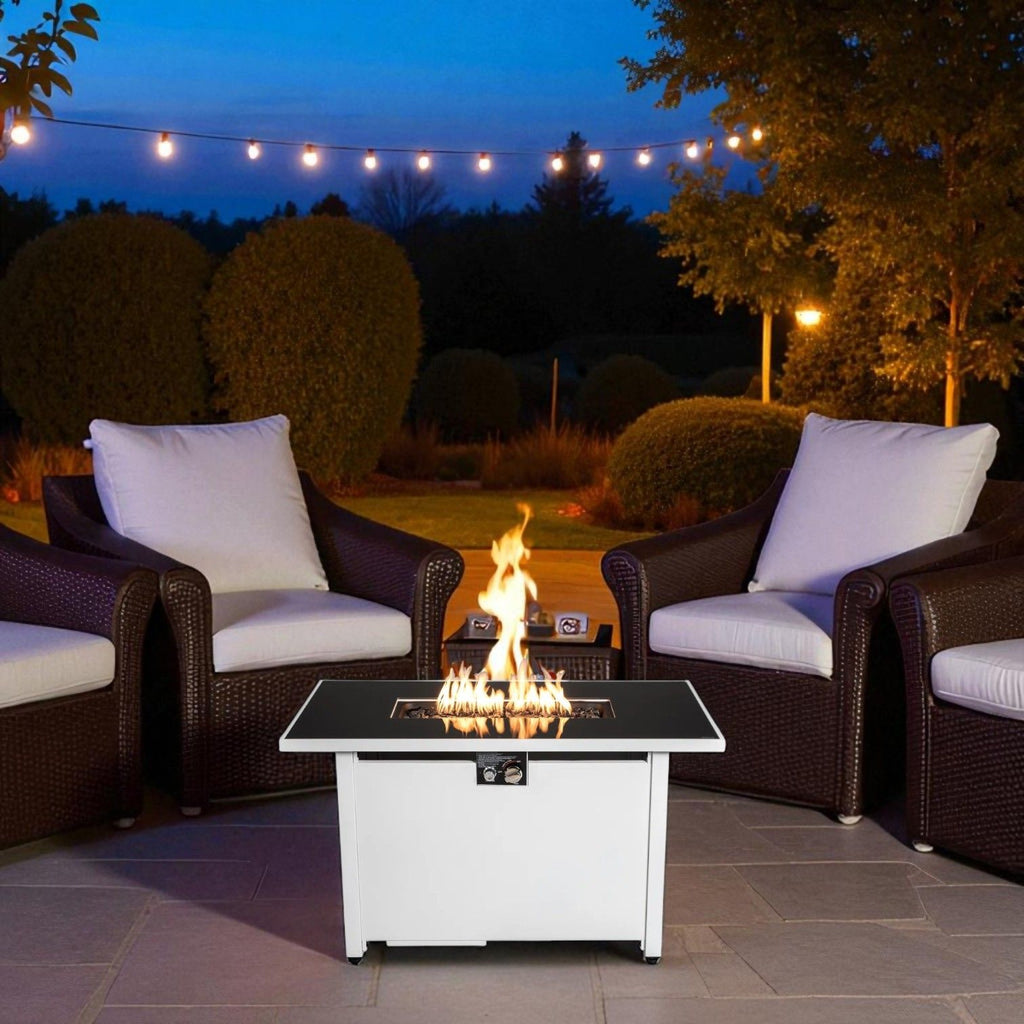 Outdoor 43" Rectangular Fire Pit Table with Adjustable Flame Control - White