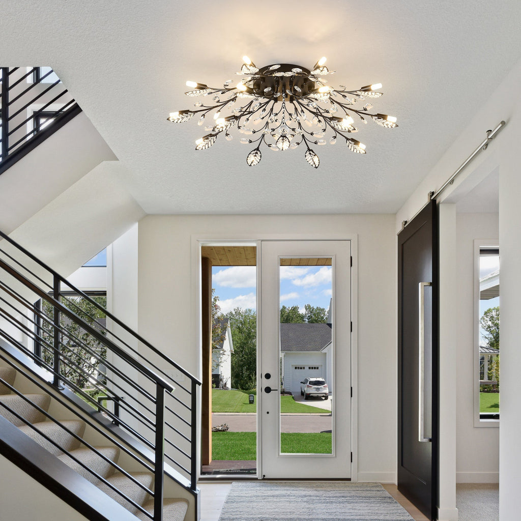 15-Light Chandelier with Crystal Accents - Matte Black