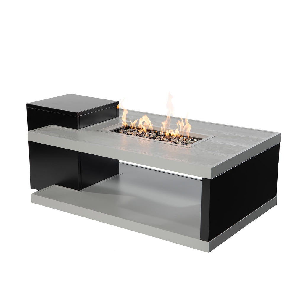 Aluminum Fire Table, Rectangular with Wood-Grain Look - Aluminum