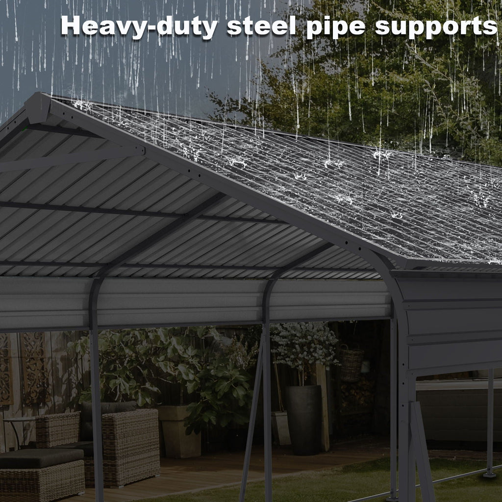 Heavy Duty Metal Carport with Galvanized Steel Roof - Gray