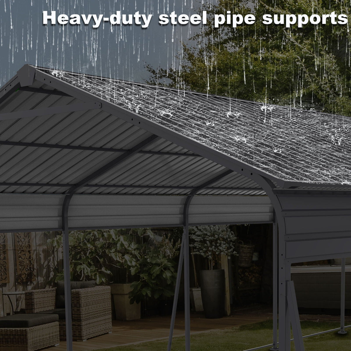 Heavy Duty Metal Carport with Galvanized Steel Roof - Gray