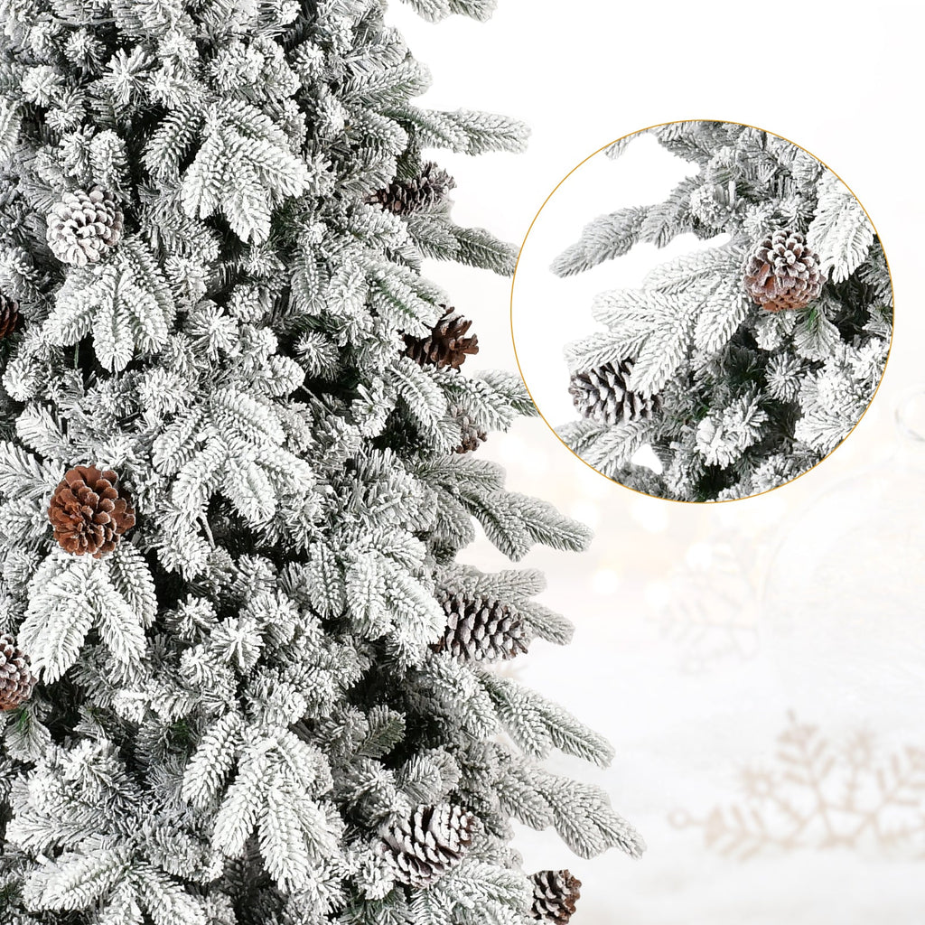 7.5 FT Flocked Christmas Tree with 40 Natural Pine Cones