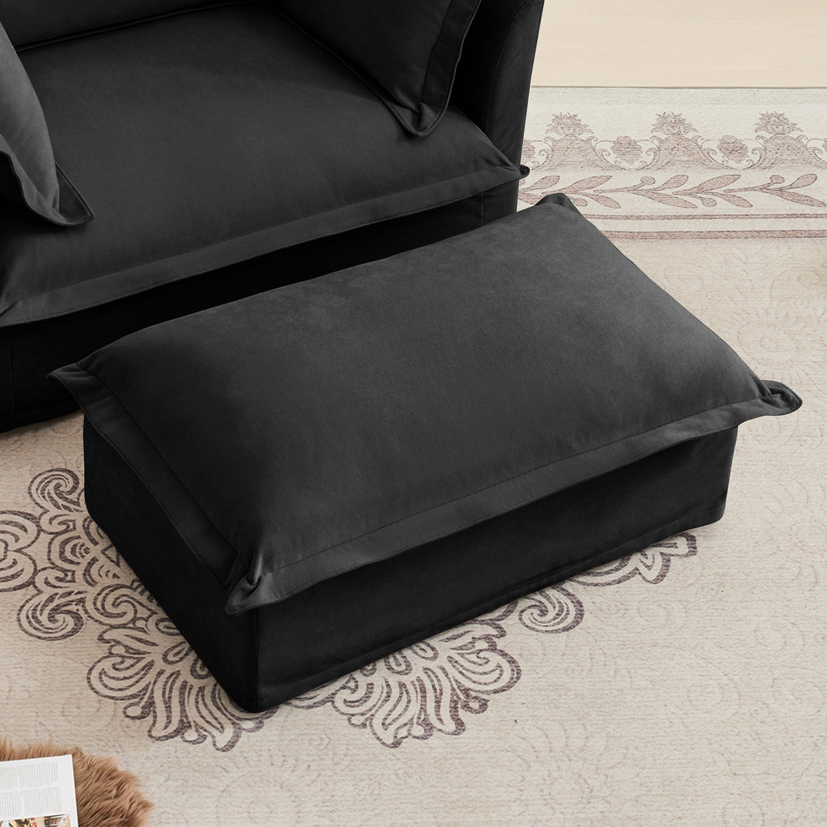 Luxurious Chenille Ottoman with Removable Covers - Black, Green, or Cream