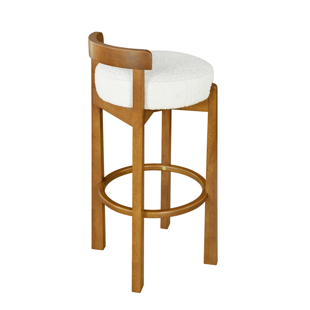 Walnut Wooden Low Back Barstool with Padded White Seat - Walnut