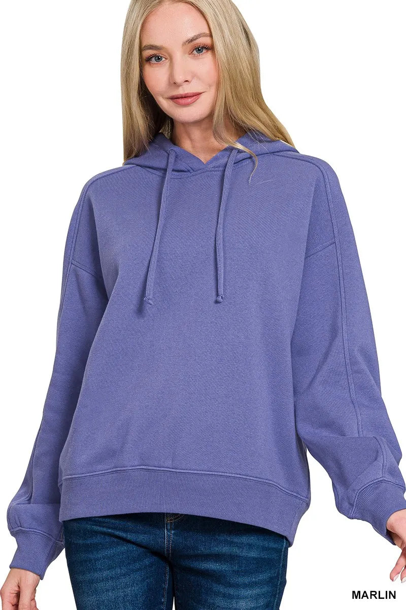 Zenana Drawstring Relaxed Fit Fleece Hoodie