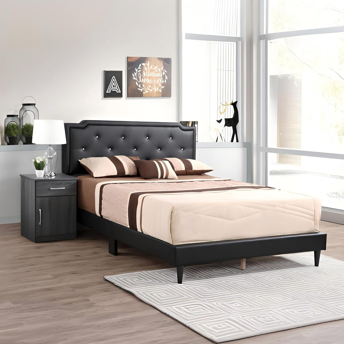 Button Tufted Upholstered Bed with Charming Design - Multiple Colors