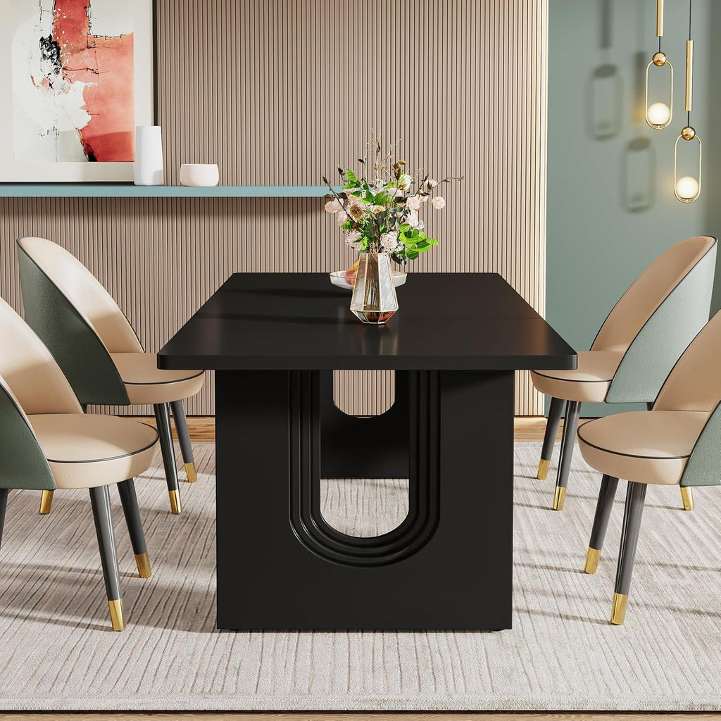 Rectangular Dining Table with Pedestal Base - Black or White