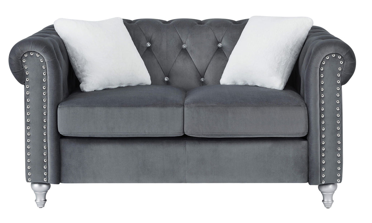 Contemporary Loveseat with Jeweled Tufted Design - Multiple Colors