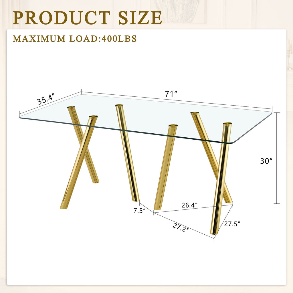 Dining Table with Transparent Tempered Glass Surface – Pearl Silver or Gold