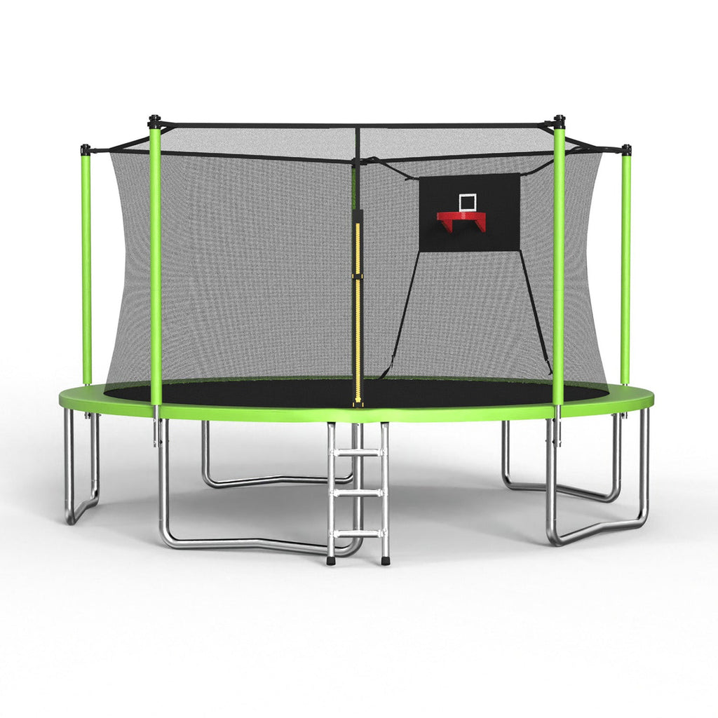 14FT Sports Fitness Trampoline with Safety Enclosure Net - Green