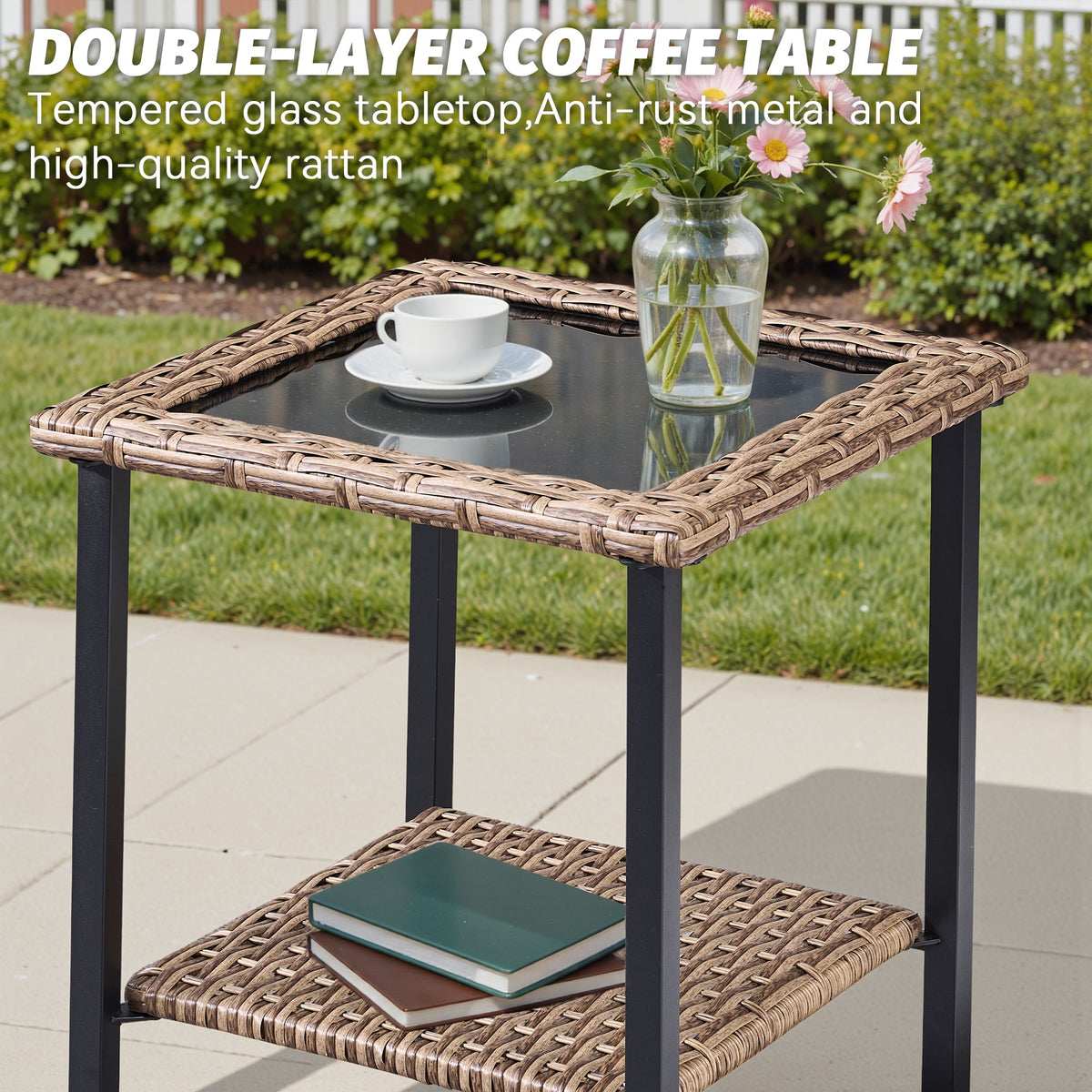 5-Piece Outdoor Lounge Chairs Set with Cushions and Side Table - Beige or Blue