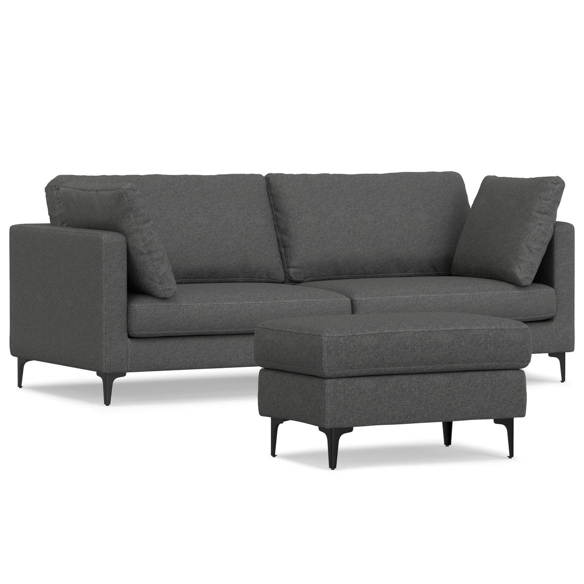 Mid Century Sofa With Ottoman Set in Performance Fabric - Dark Gray or Beige