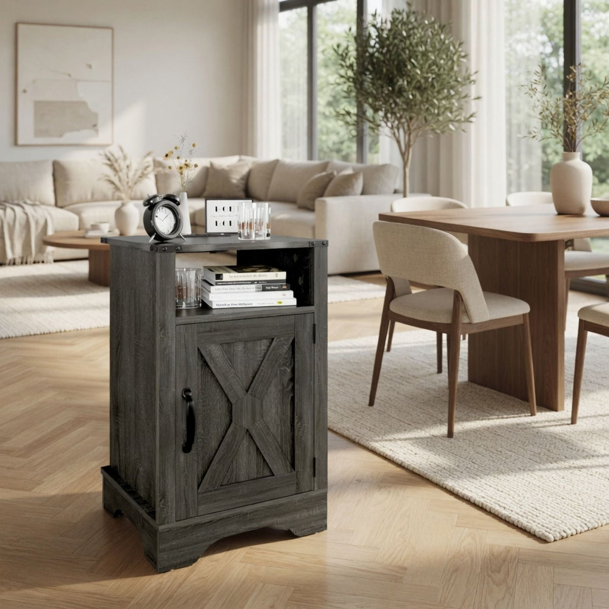 Farmhouse Nightstand with Charging Station & Storage - Multiple Colors