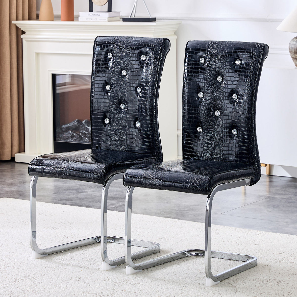 Set of 4 Retro Alligator Skin Upholstered Dining Chairs