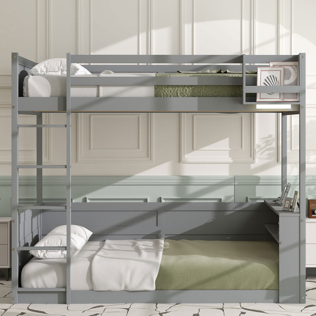 Bunk Bed With Built-In Shelves, Storage Box, LED Light And USB Charging Station