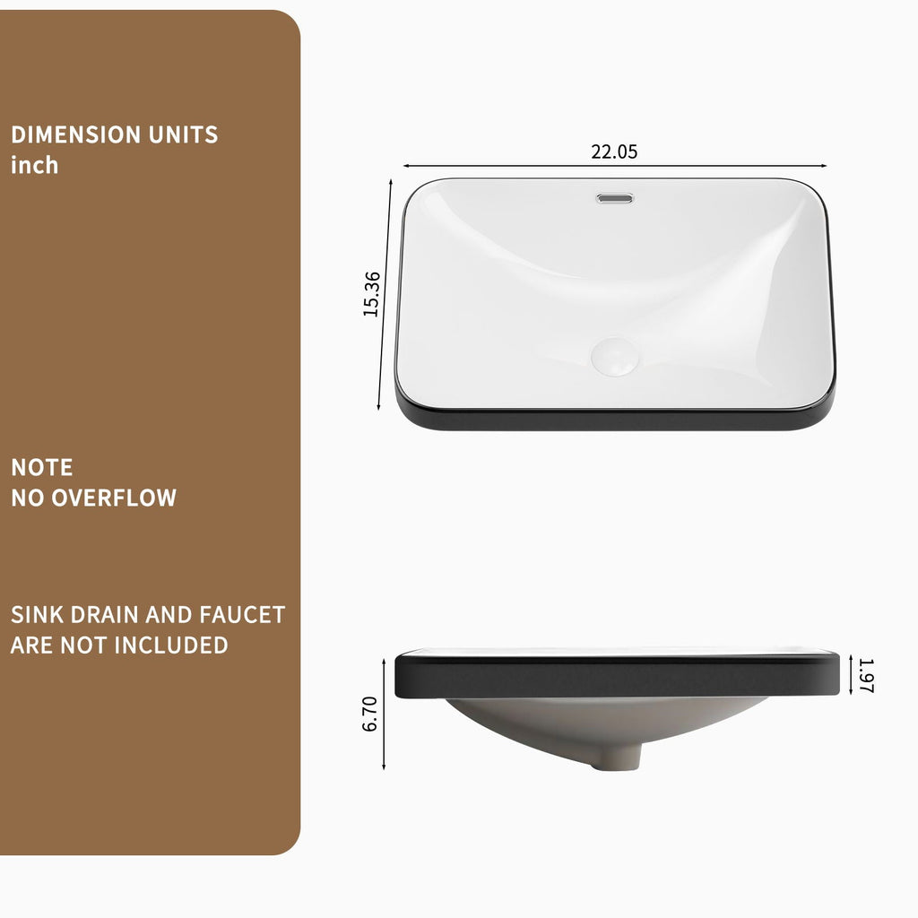 Undermount Bathroom Sink with Glazed Porcelain Finish - Black White