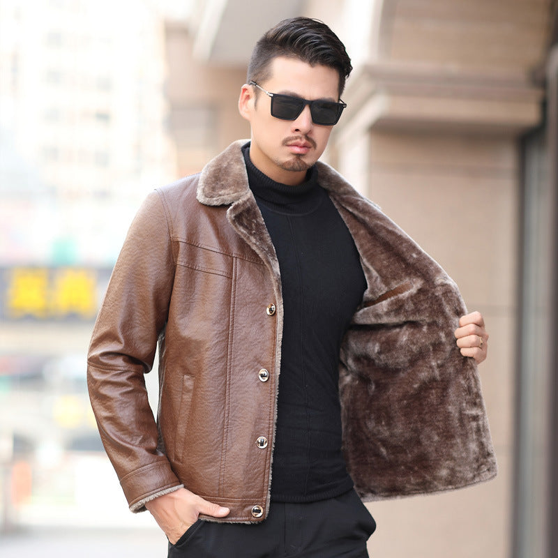 Winter New Plush And Thickened Pu Fur Father's Clothes