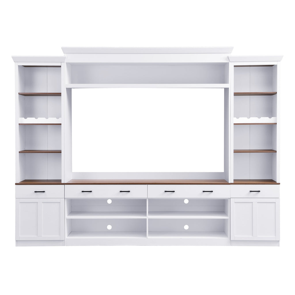 Farmhouse 4-Piece Entertainment Center with Bookshelf for TVs Up to 70" - Walnut MDF