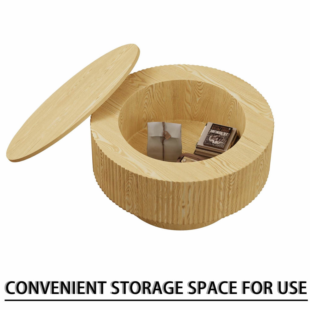 Modern Circular Coffee Table with Stripe Design and Storage Space - Light Brown or Dark Brown