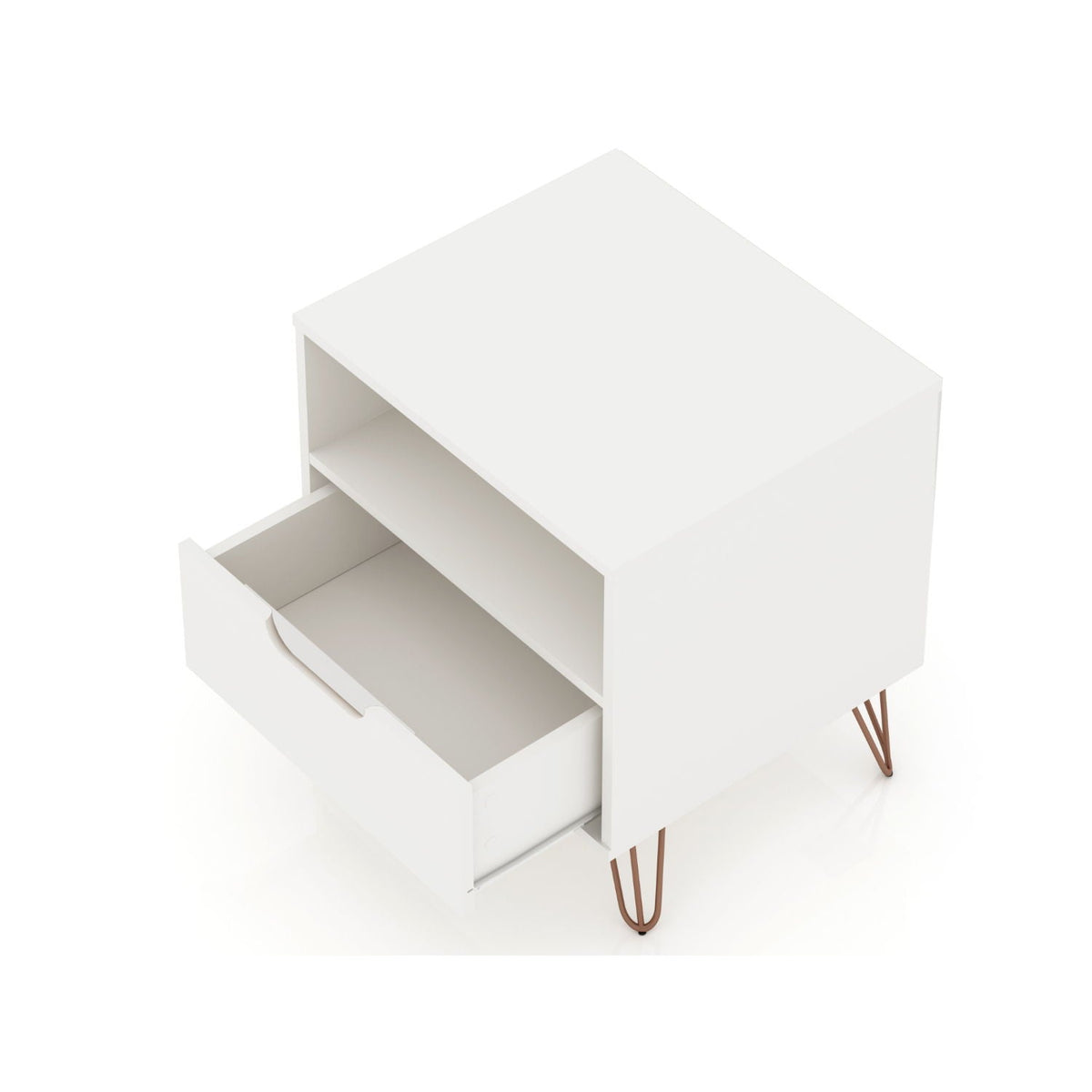 White Nightstand with 1 Drawer and Metal Legs - Rockefeller