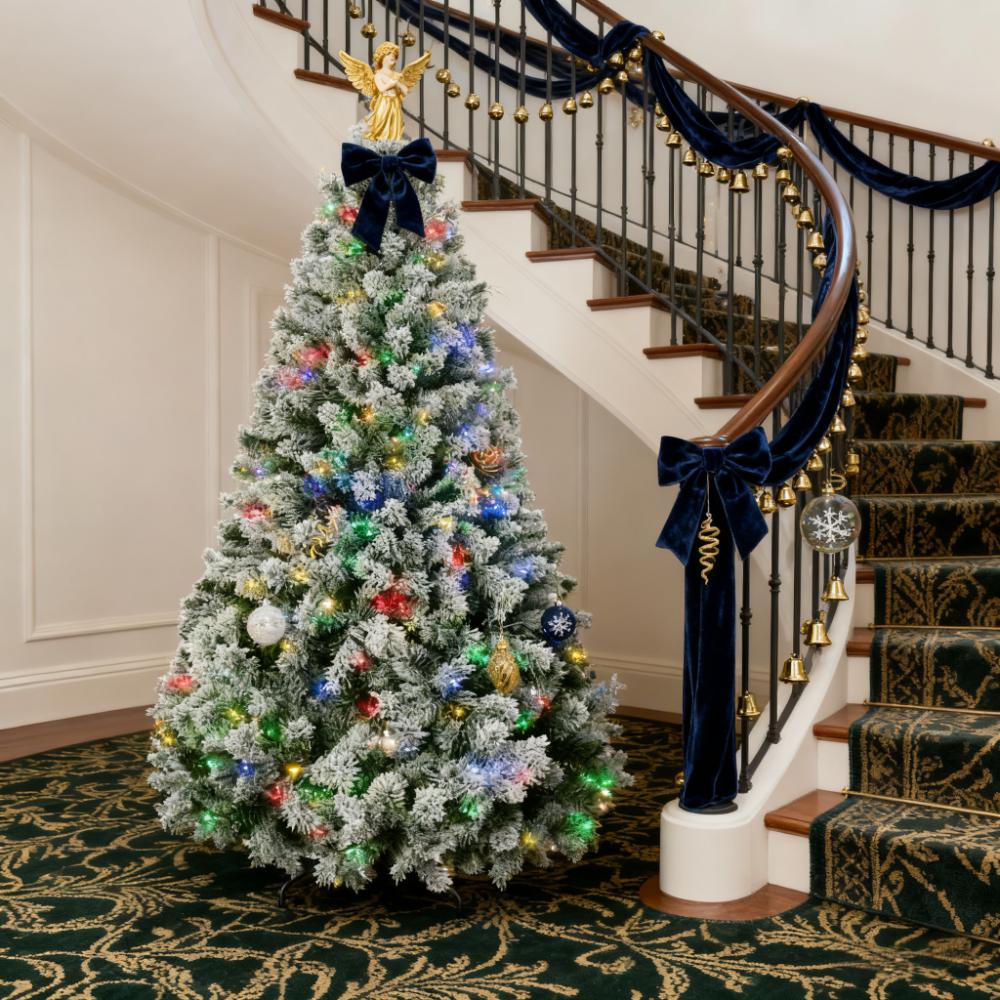 Artificial Snow Christmas Tree with Frosted Branches and LED Lights - Green