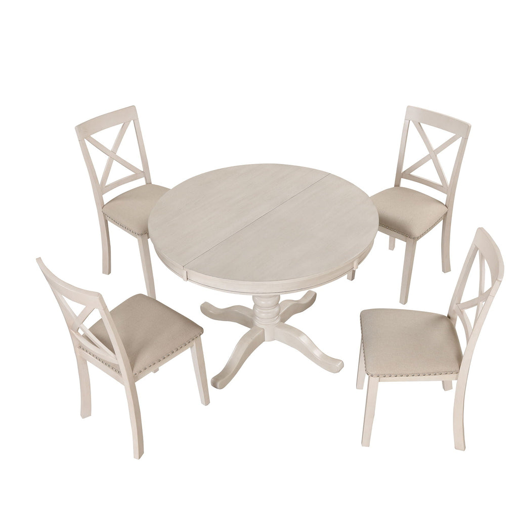Modern Dining Table Set for 4 with Curved Back Chairs - Beige or Light Brown