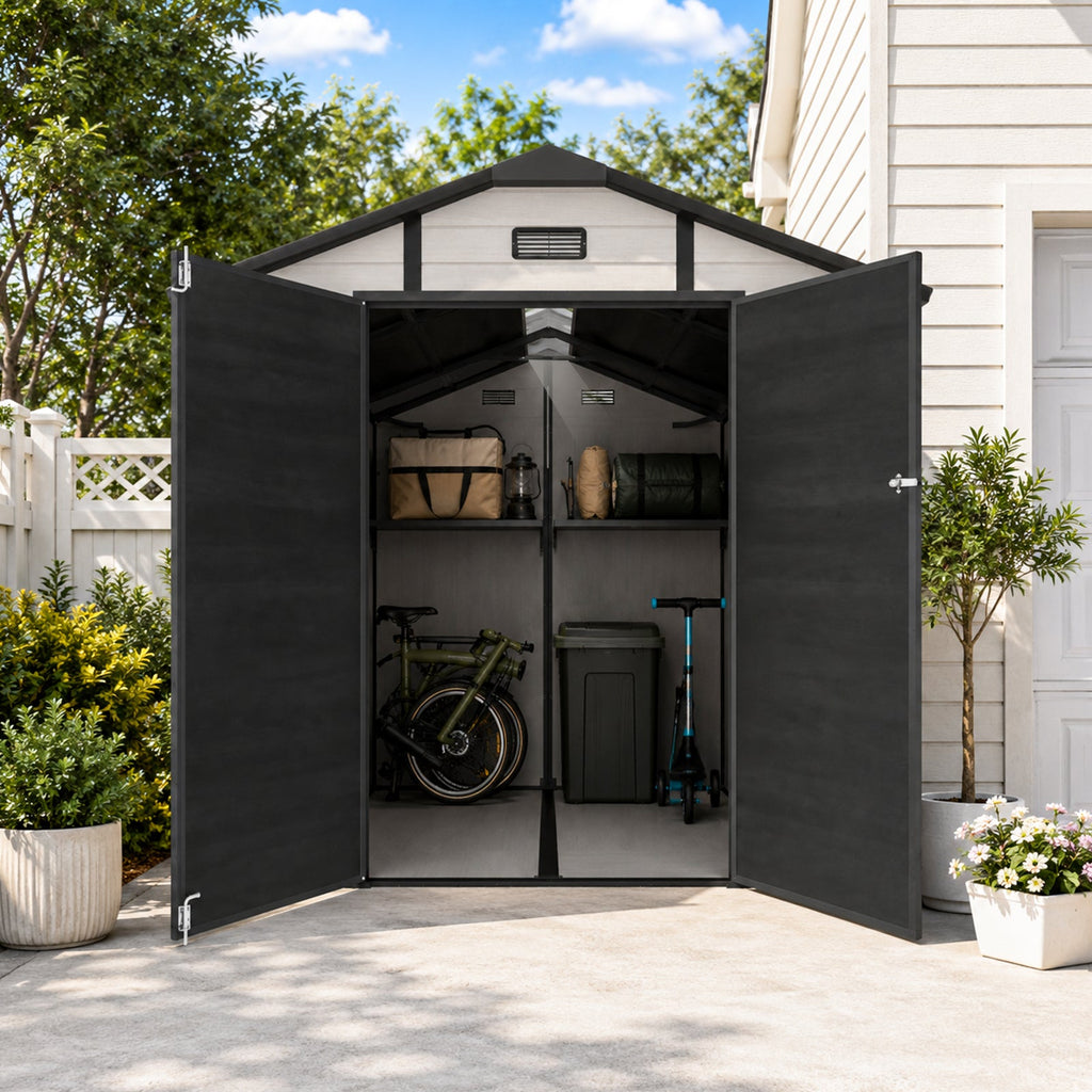 8x10 FT Plastic Outdoor Storage Shed with Lockable Design - Grey
