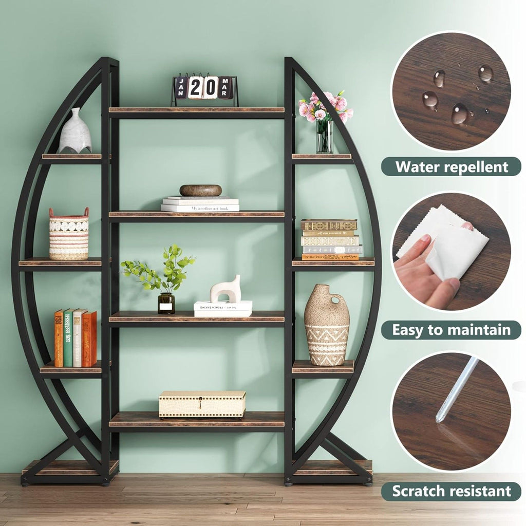 Triple Wide Oval Etagere Bookcase with Anti-Tip Device – Dark Brown