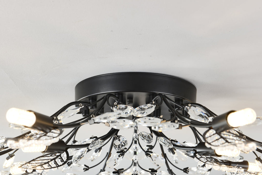 15-Light Chandelier with Crystal Accents - Matte Black