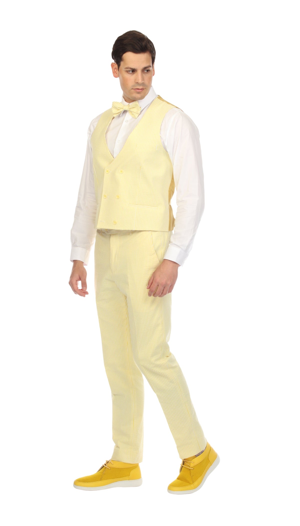Men's Yellow Grant Double Breasted Seersucker Vest