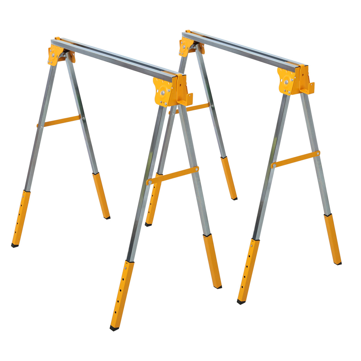 Adjustable Height Sawhorses 2 Pack with Folding Design - Steel