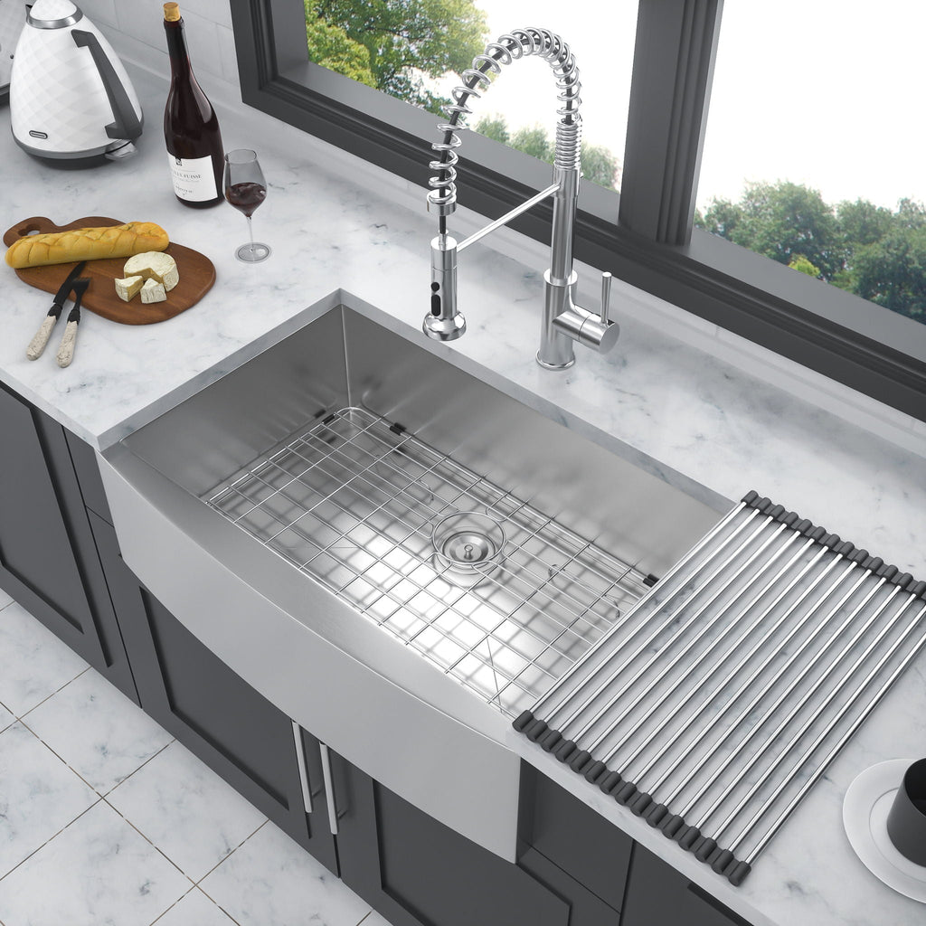 Farmhouse Kitchen Sink Stainless Steel Apron Front with Deep Single Bowl - Gray