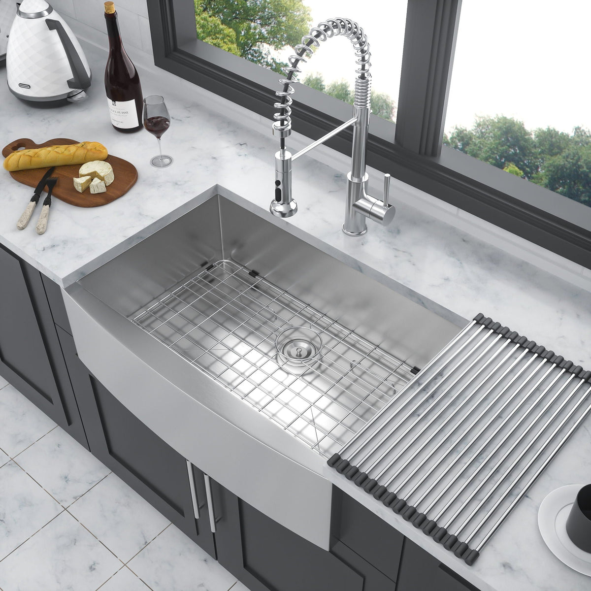 Farmhouse Kitchen Sink Stainless Steel Apron Front with Deep Single Bowl - Gray