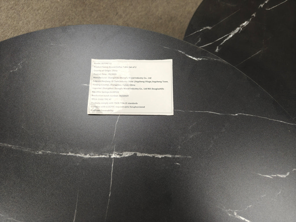 Nesting Coffee Table Set of 2 with Wood Marble Pattern Top - Black+Gold