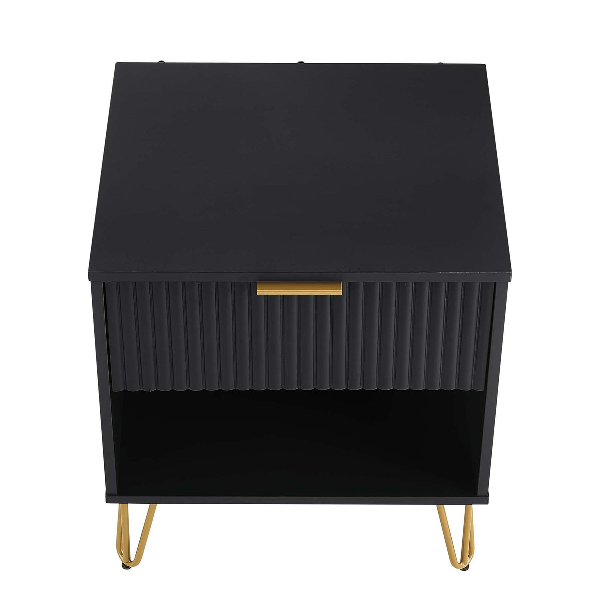 Modern Nightstand with Fluted Drawer and Metal Handles - Multiple Colors